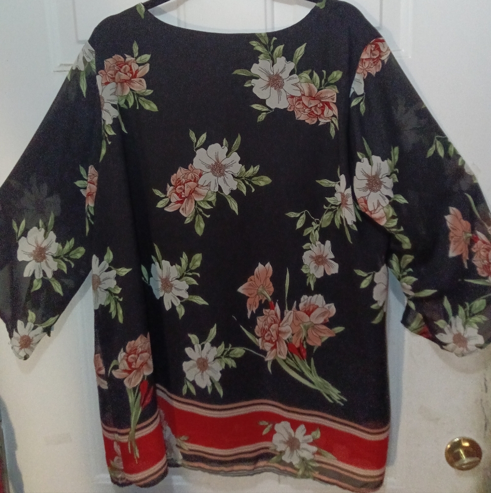 Elegant Floral Black and Red Blouse